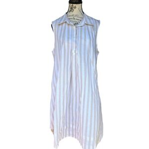 Hope & Harlow Tan White Striped Linen Blend Sleeveless Tunic Shirt Dress 12
